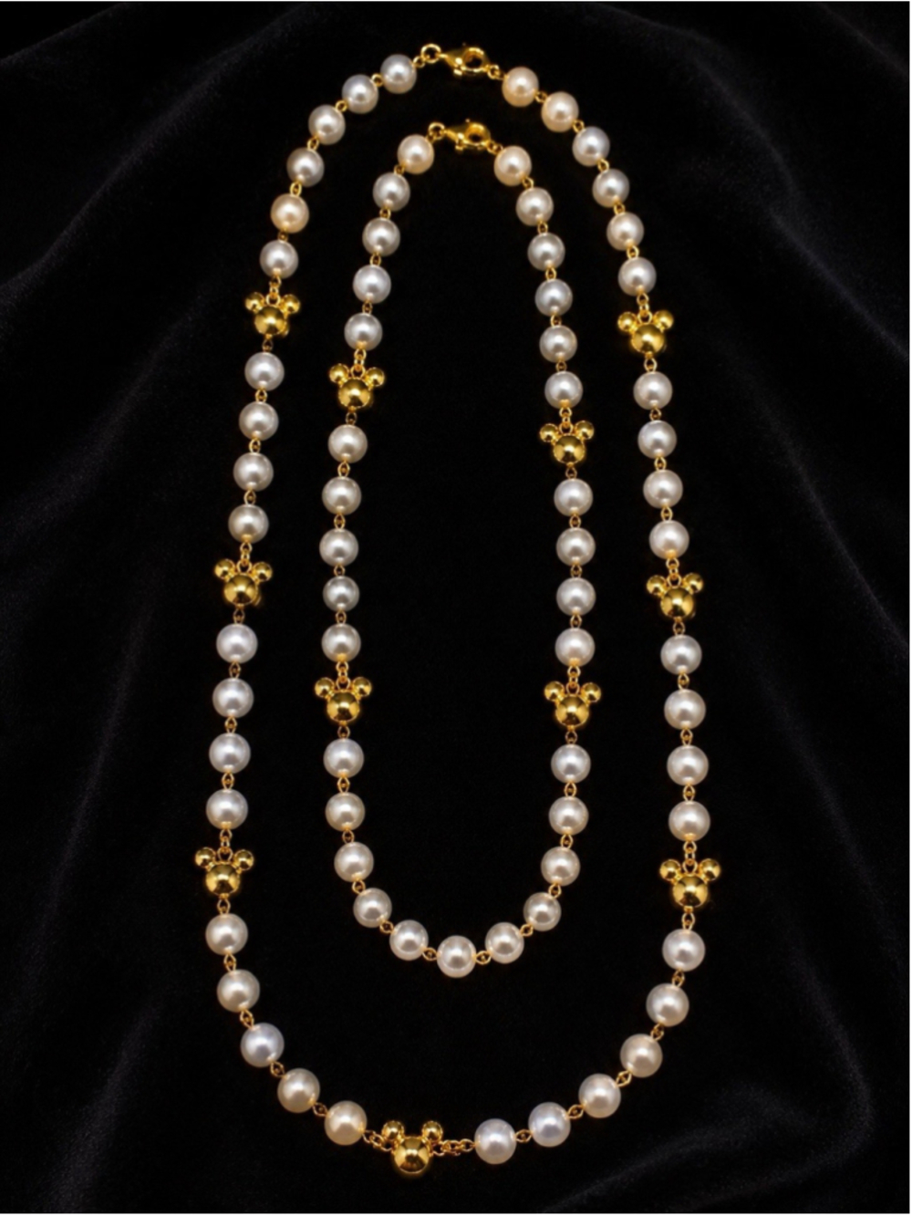 Vintage Napier Disney Mickey Mouse Faux Pearl Gold Tone Necklace Set 11.5” 14.5” - Picture 4 of 4